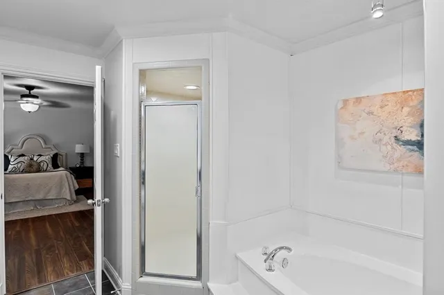 a bathroom with a tub