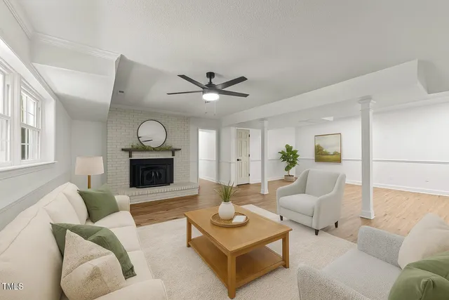 a view of a swimming pool with a garden