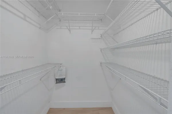 a view of small space with racks on the wall