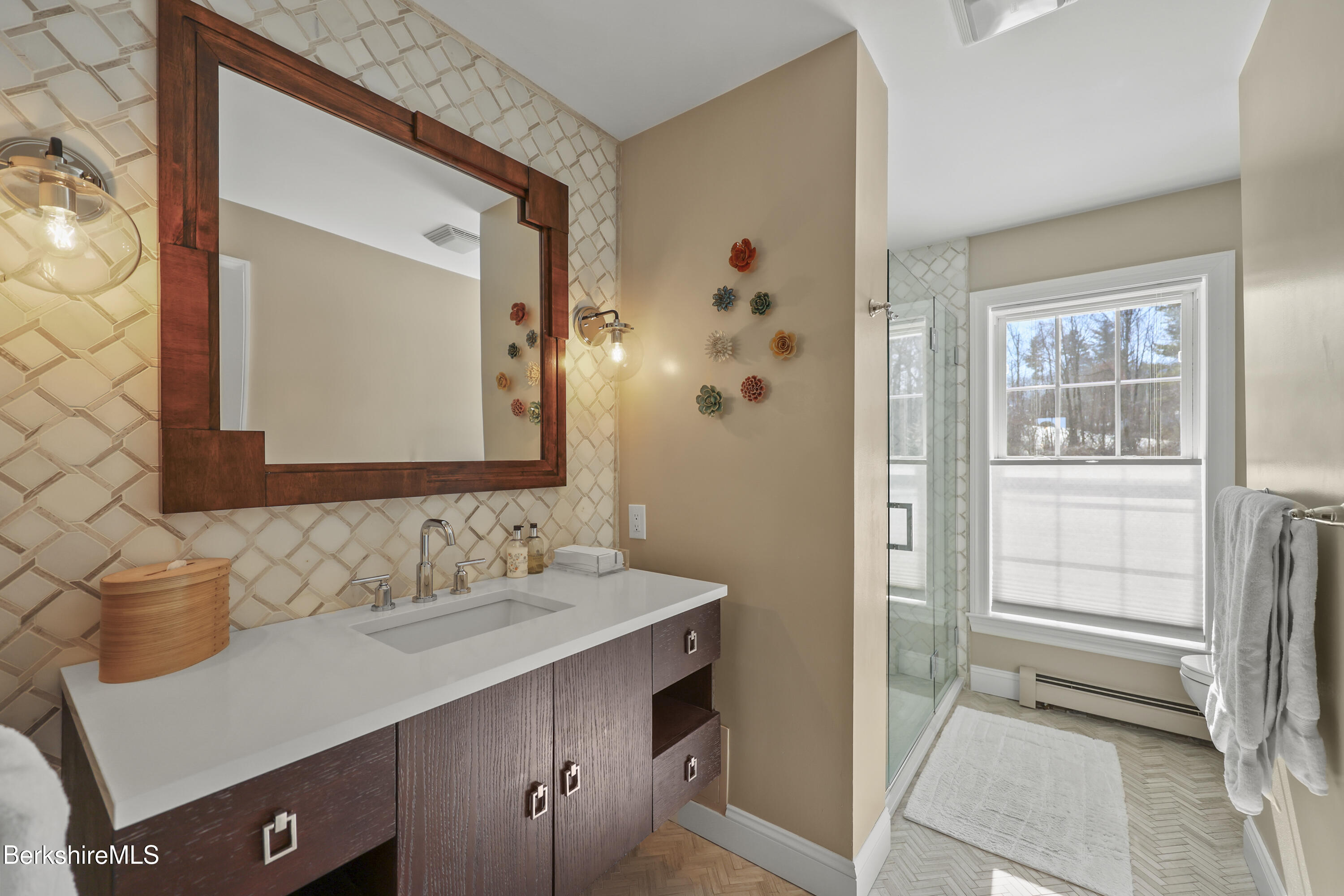 130 East Dugway Road Lenox, MA 01240 - Photo 49 of 89 a bathroom with a sink and a mirror