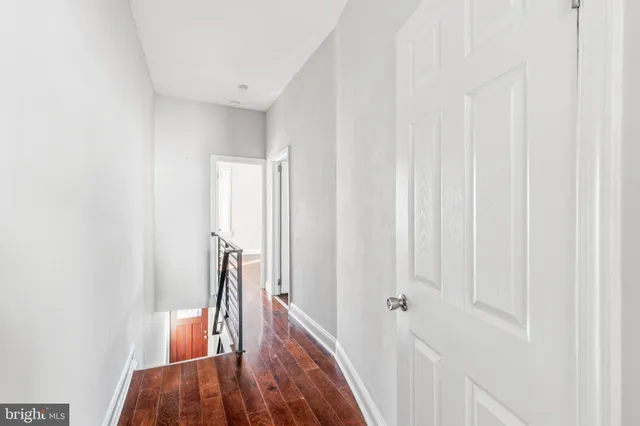 a view of hallway with wooden floor