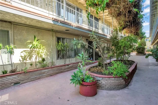 a front view of a house with a potted plant