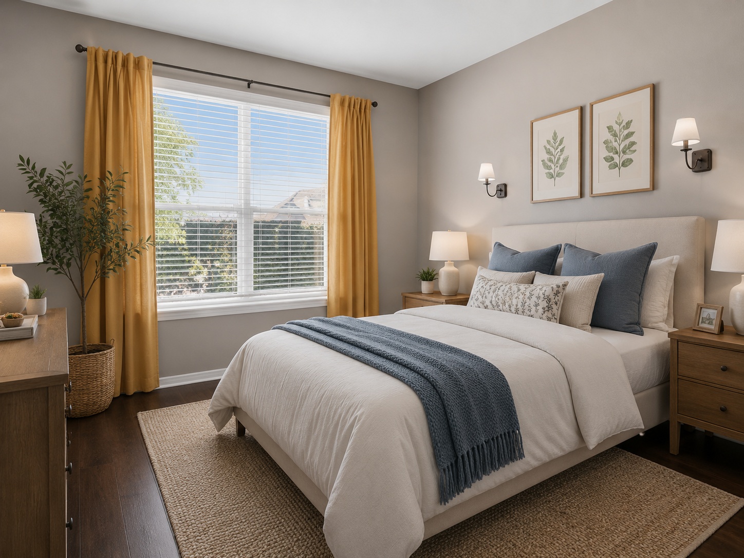 640 Landon Samuel Loop Pflugerville, TX 78660 - Photo 19 of 33 Bedroom featuring wood-finish flooring, a large window with horizontal blinds, and an upholstered headboard