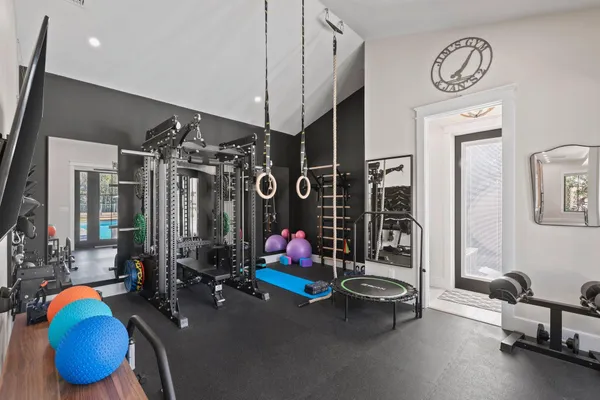 a room with gym equipment