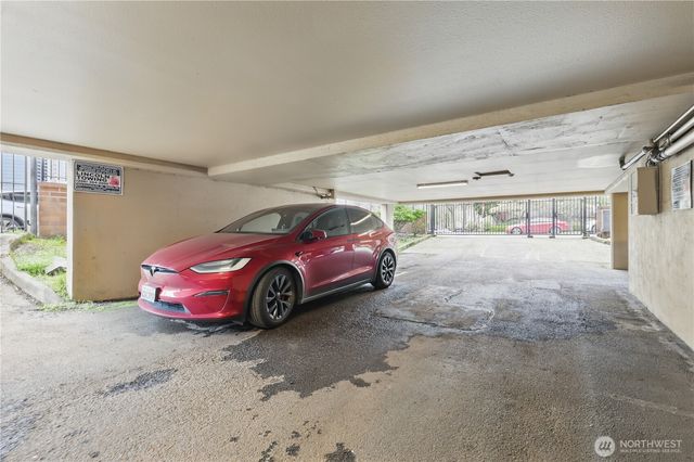 a view of a car in garage