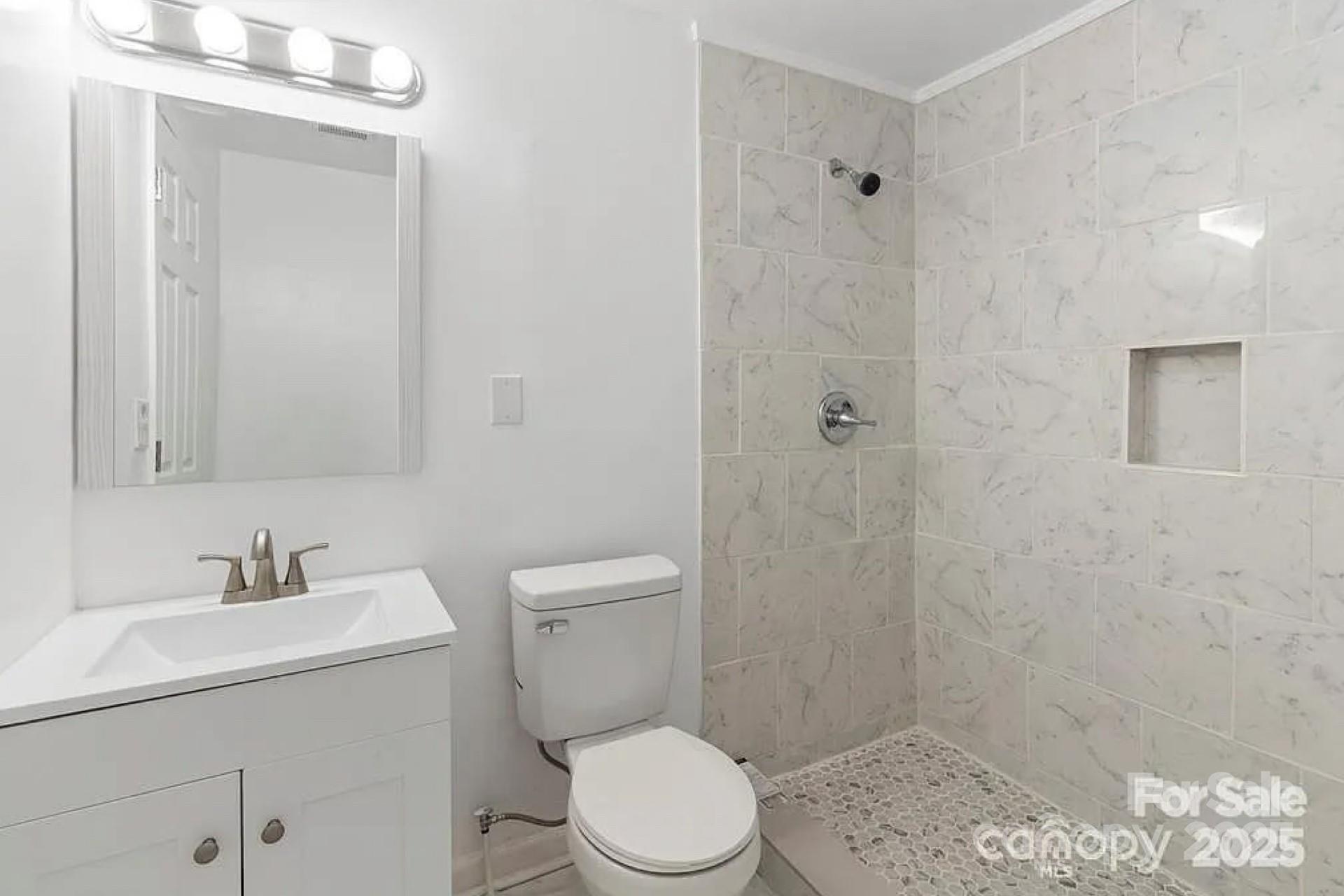 332 Mountain View Street Gastonia, NC 28052 - Photo 7 of 8 a bathroom with a sink a toilet and shower