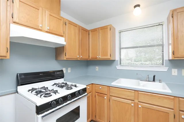 a kitchen with appliances a sink and cabinets
