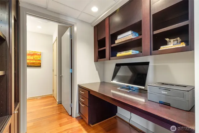 a hallway with washer and dryer