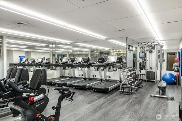 a view of a room with gym equipment