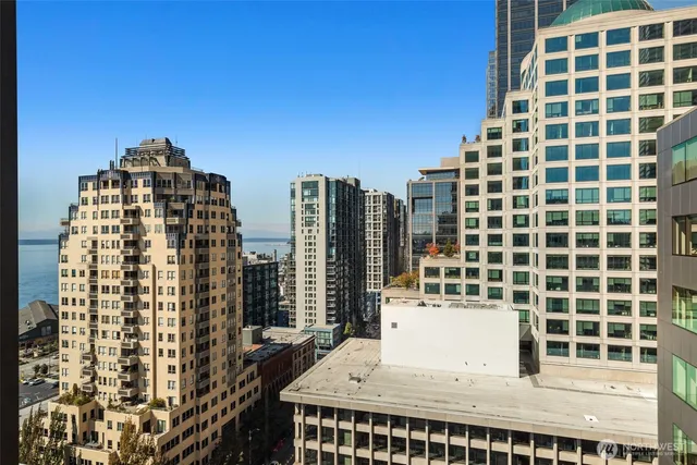 a view of a building with glass windows