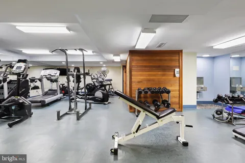 a view of a room with gym equipment