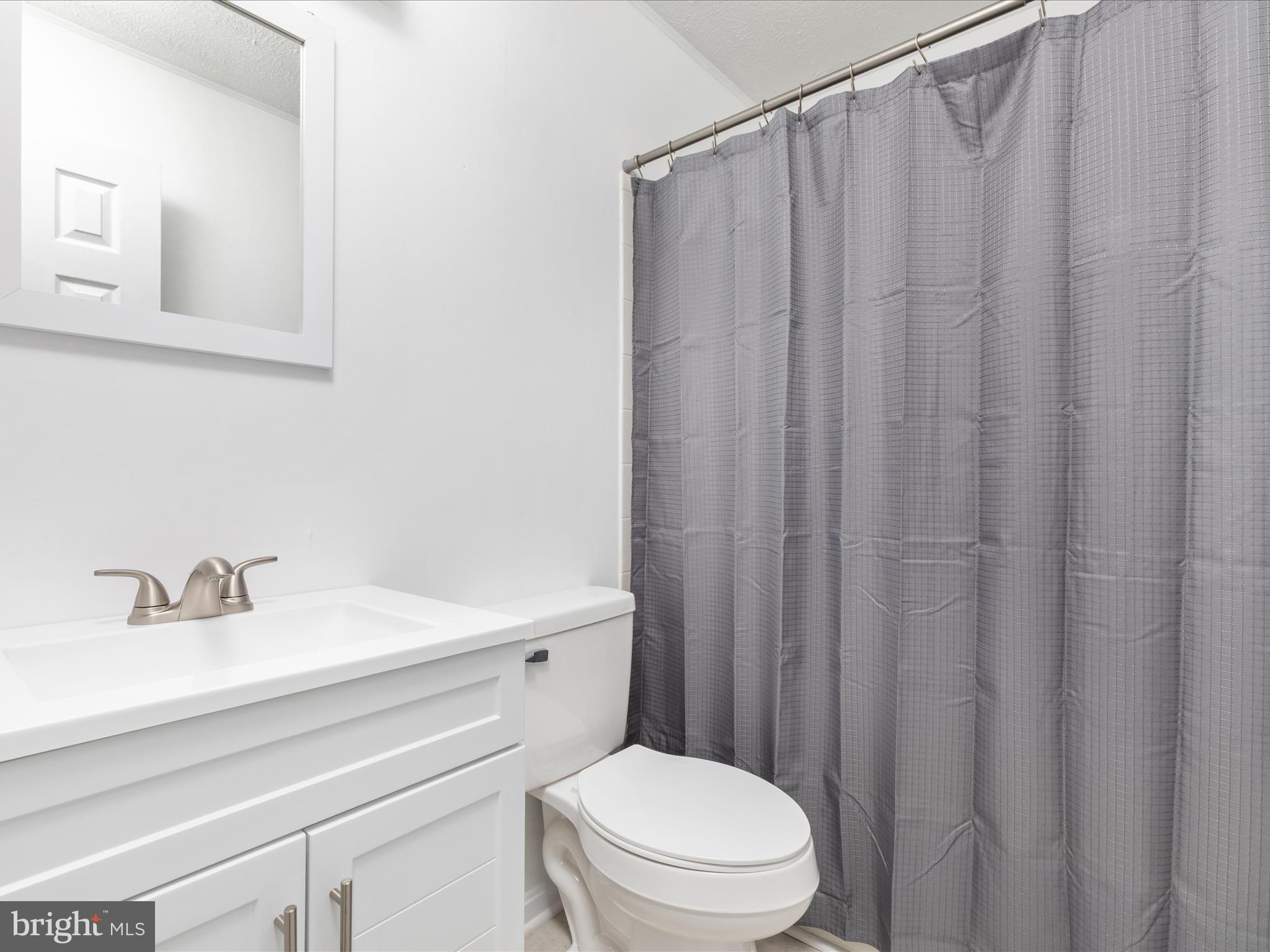 321 Sherando Circle Stephens City, VA 22655 - Photo 23 of 34 a bathroom with a sink a toilet a mirror and shower curtain