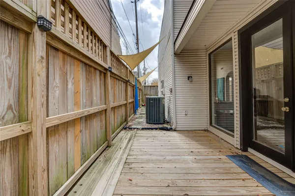 a view of wooden balcony