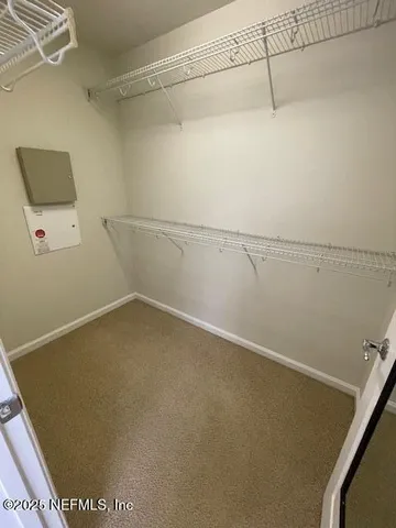 a view of a park that has a street sign and a large tree