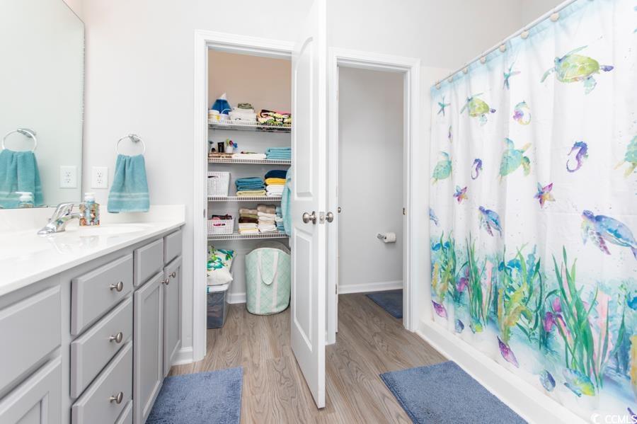 131 Machrie Loop, Unit A Myrtle Beach, SC 29588 - Photo 20 of 40 Bathroom with hardwood / wood-style floors, vanity