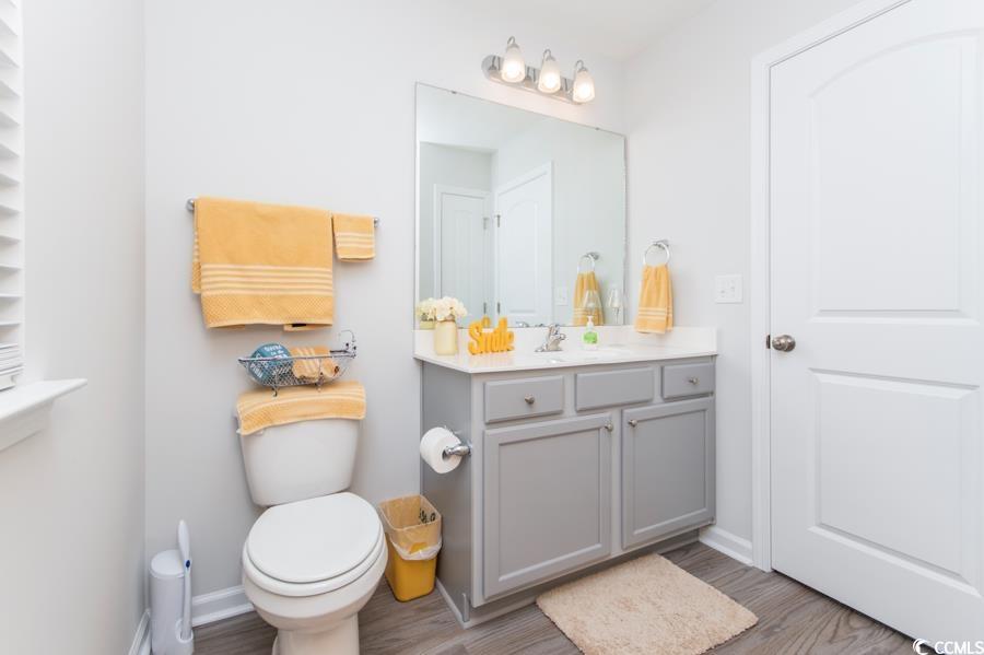 131 Machrie Loop, Unit A Myrtle Beach, SC 29588 - Photo 31 of 40 Bathroom with wood-type flooring, vanity, and toil