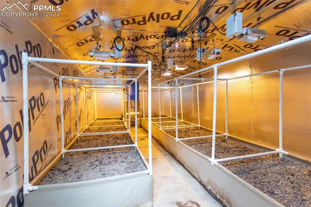 a view of a park with sitting area