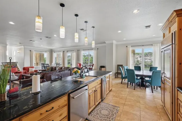a large kitchen with lots of counter space