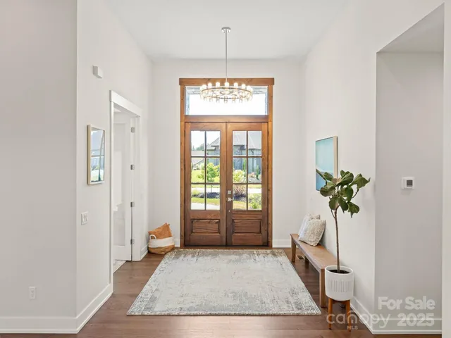 a view of an entryway with wooden floor and a potted plant