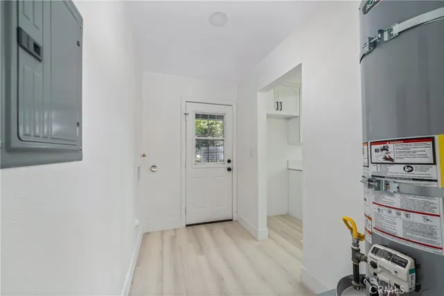 a view of a hallway with workspace