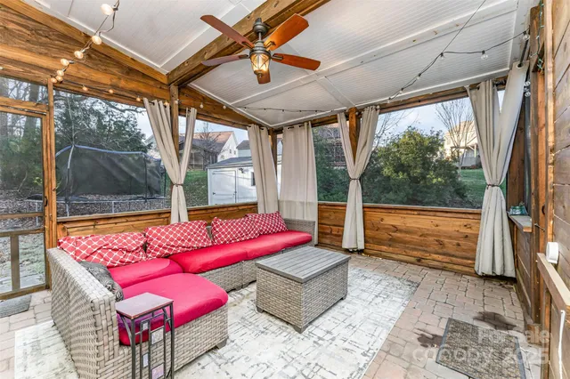 a building outdoor space with patio furniture