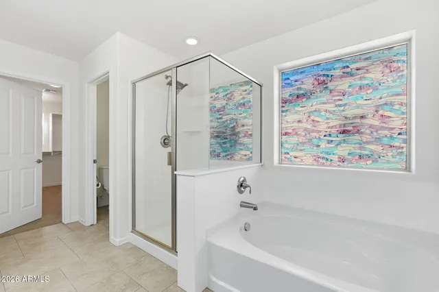 a bathroom with a bathtub and a shower