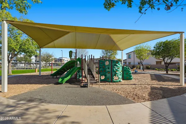 a view of a park with slide