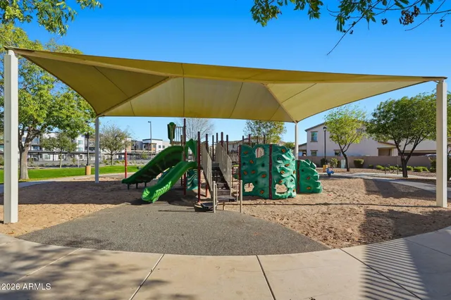 a view of a park with slide