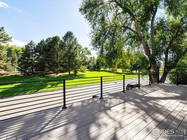 a view of a park with large trees