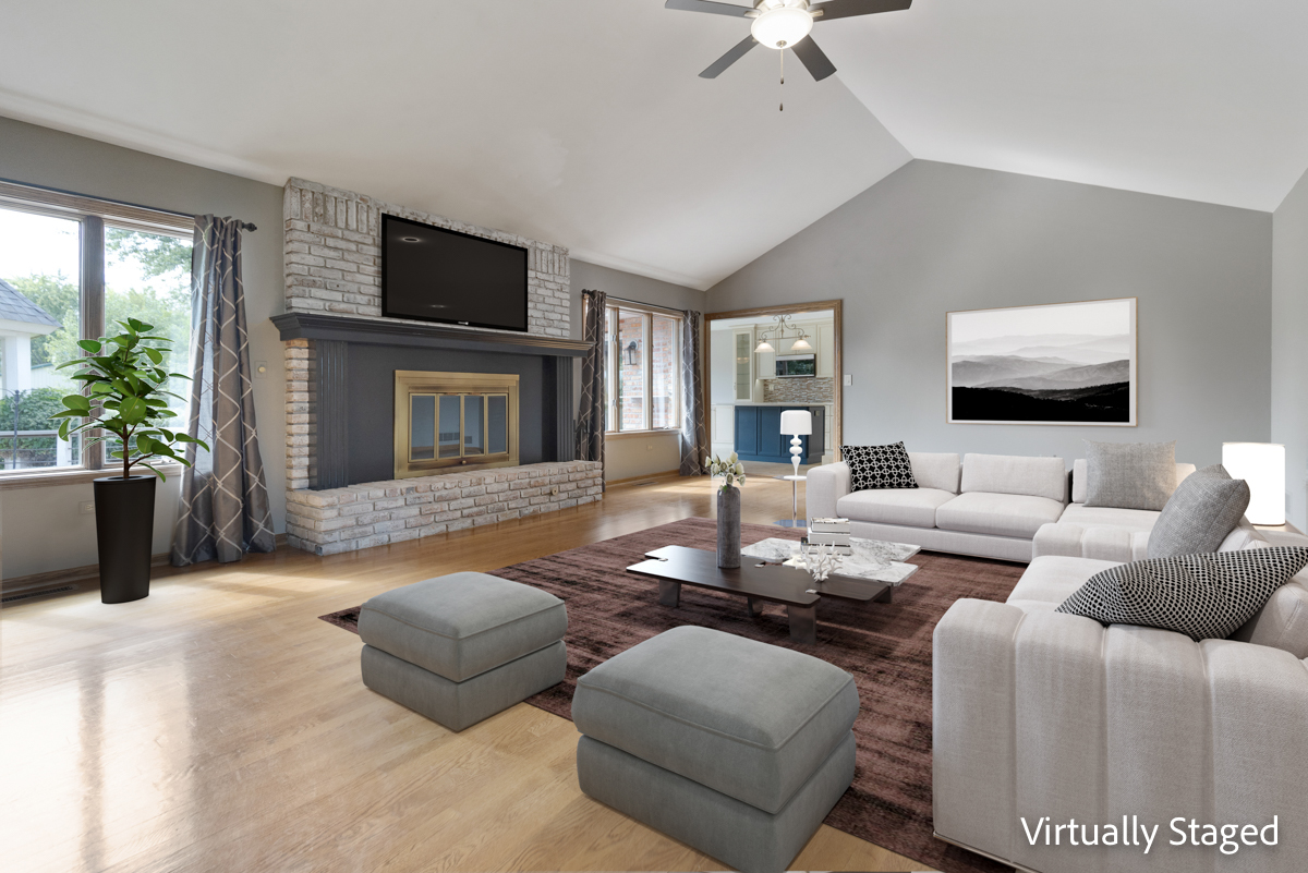 12929 Smith Road Manhattan, IL 60442 - Photo 9 of 41 a living room with furniture a fireplace and a flat screen tv