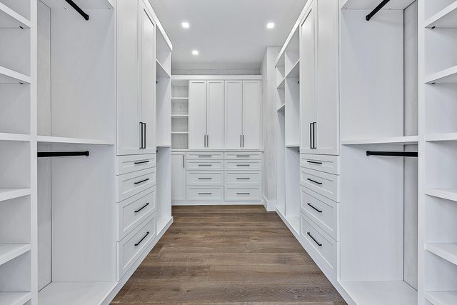 a kitchen with counter top space