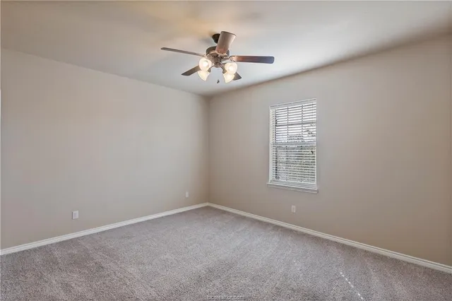 a backyard of a house with a large tree