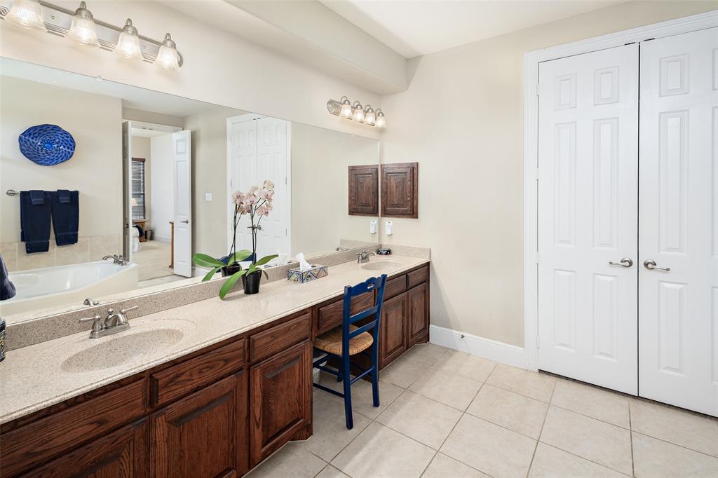 2801 Meadow Ridge Drive Prosper, TX 75078 - Photo 24 of 40 a spacious bathroom with a double vanity sink and a mirror