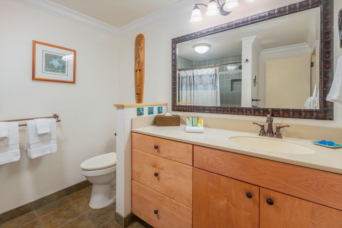 1901 Poipu Road, Unit 213 Koloa, HI 96756 - Photo 11 of 15 a bathroom with a granite countertop sink mirror vanity and toilet