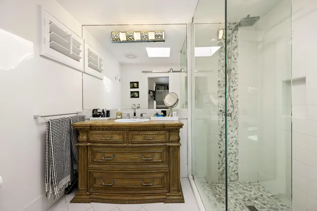 an outdoor space with furniture