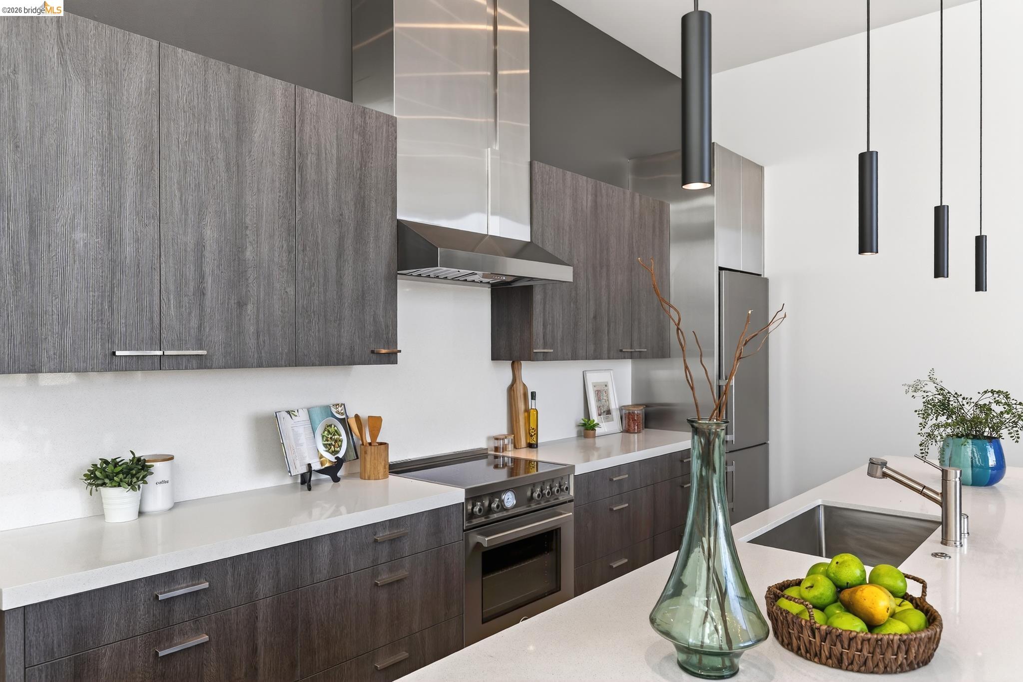 811 Folger Avenue Berkeley, CA 94710 - Photo 9 of 41 a kitchen with stainless steel appliances granite countertop a sink dishwasher stove and refrigerator with wooden floor