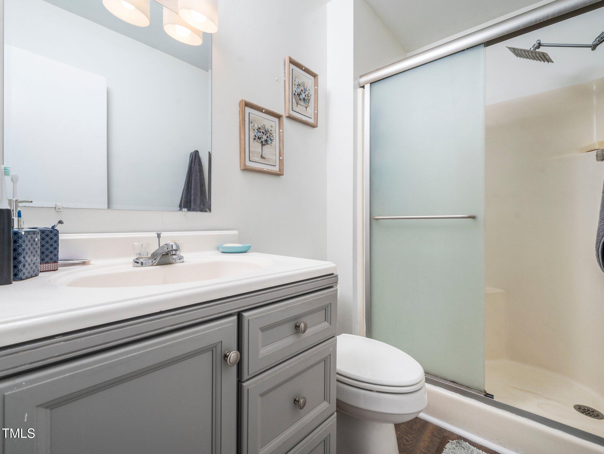 4216 Ferriday Court Raleigh, NC 27616 - Photo 25 of 29 a bathroom with a sink toilet and shower