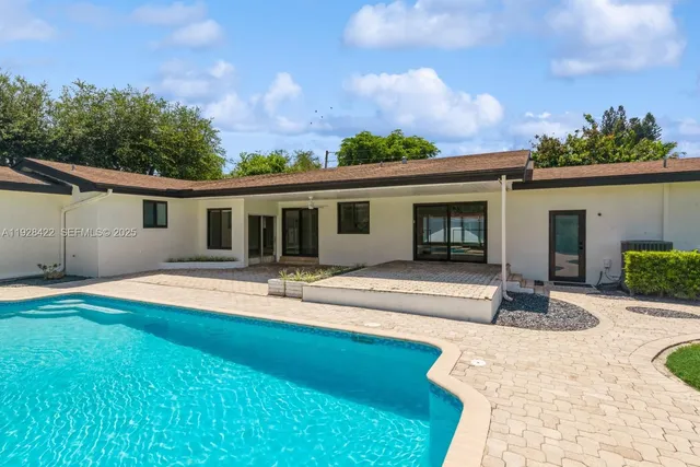 front view of a house with a patio