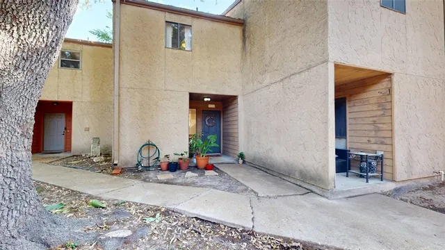 a front view of a house with patio