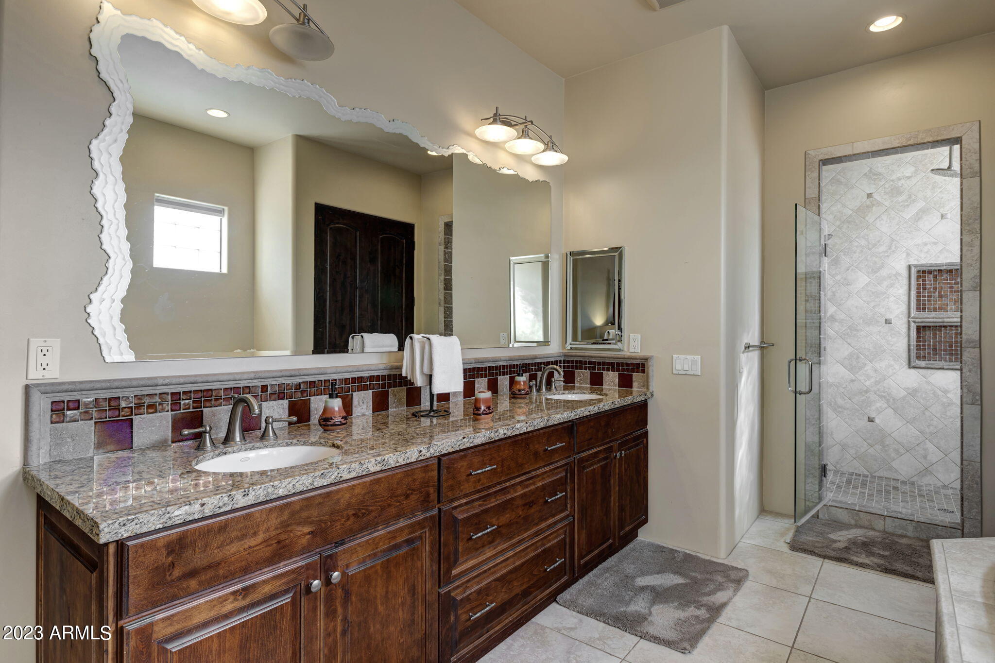 14214 East Gamble Lane Scottsdale, AZ 85262 - Photo 23 of 53 a bathroom with a granite countertop sink and a mirror