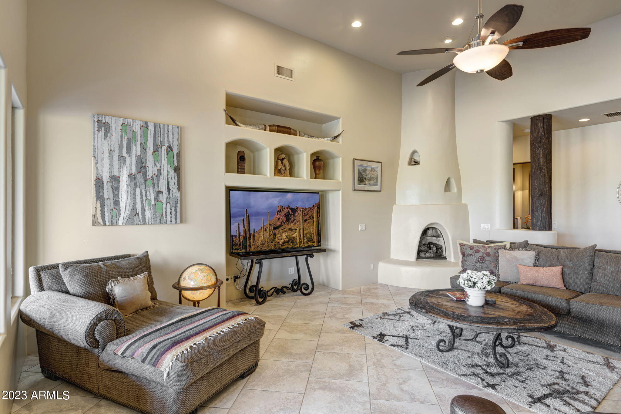 14214 East Gamble Lane Scottsdale, AZ 85262 - Photo 6 of 53 a living room with furniture and a chandelier