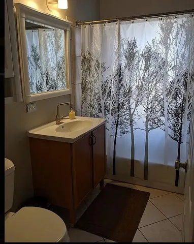 a bathroom with a toilet sink and mirror