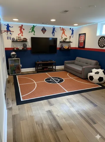 a room with furniture and flat screen tv