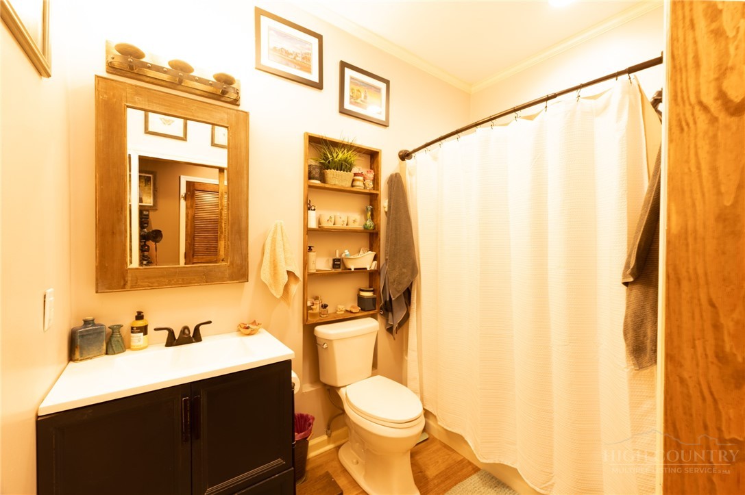 126 Moore Mountain Road Vilas, NC 28692 - Photo 26 of 41 a bathroom with a sink vanity mirror and toilet