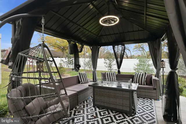 a view of porch with seating space