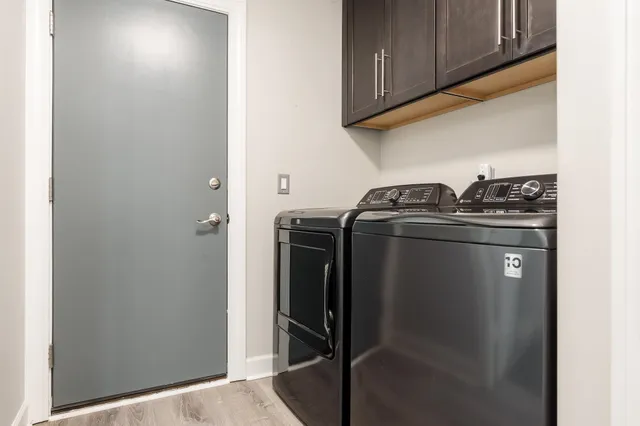 an empty room with a bathroom