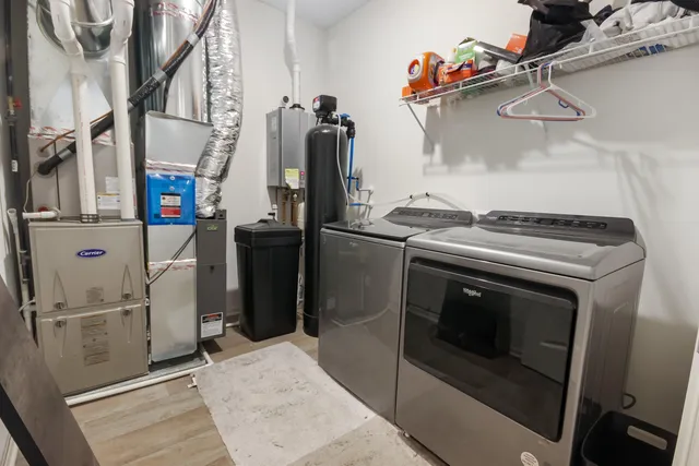 a close view of water heater and racks