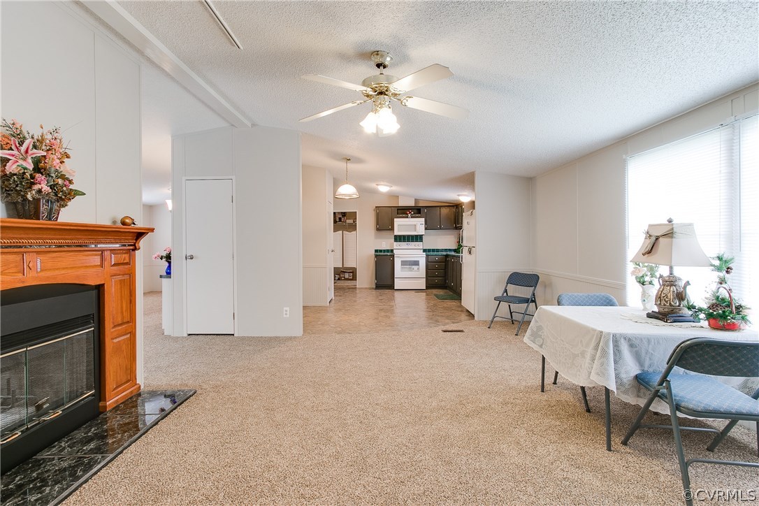 3464 Cedar Plains Road Sandy Hook, VA 23153 - Photo 14 of 43 a living room with furniture and kitchen with fireplace
