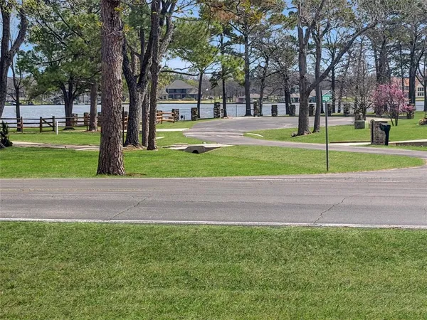 a garden with trees in the background