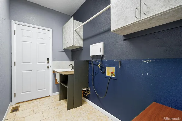 a workspace with cabinets